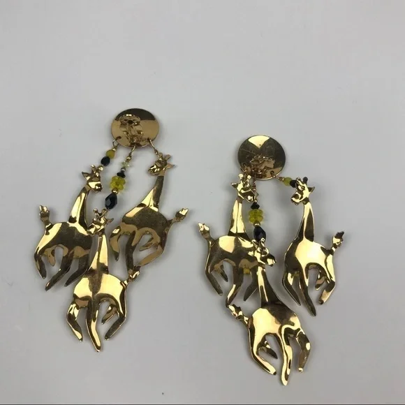 Vtg Lunch at the Ritz Giraffe 1988 Drop Earrings